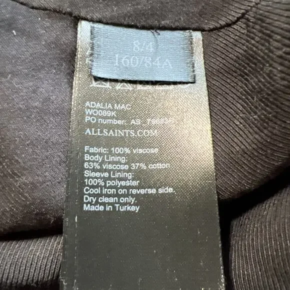 ALLSAINTS Adalia Mac Trench Coat Black US SZ 4 Lightweight Double Breasted